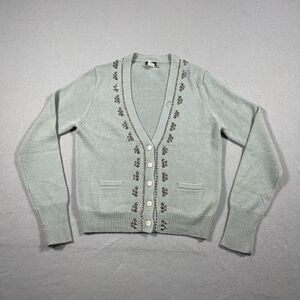 J Crew Sweater Women Small Alpaca Wool Blend Cardigan Embellished V Neck Green